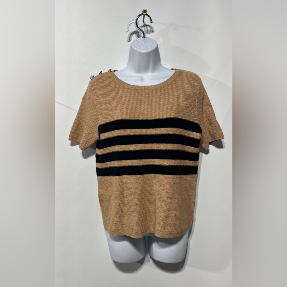 Chloe + Jasmine Tan and‎ Black Striped Women's Sweater Size Small New with tags